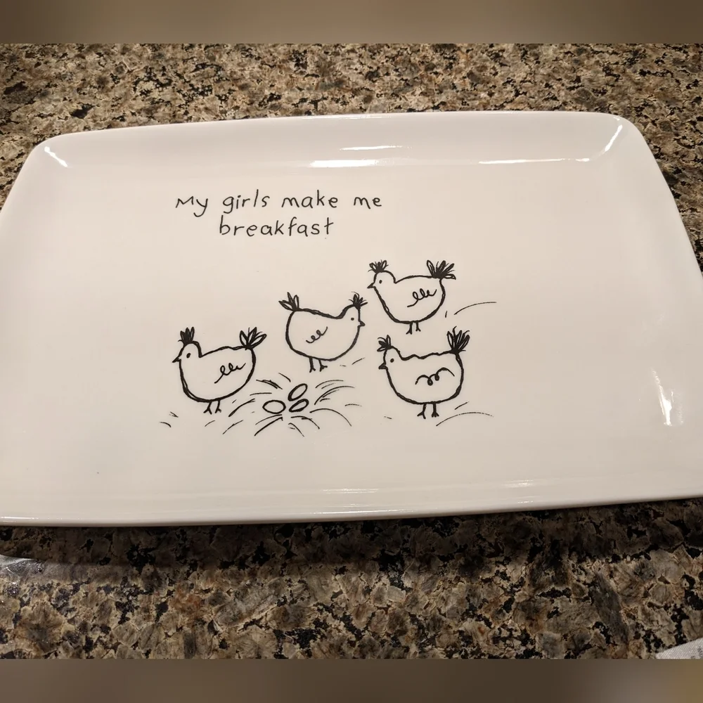 Platter Hens Eggs Chickens Farmhouse Breakfast Stoneware Homestead Kitchen Art
